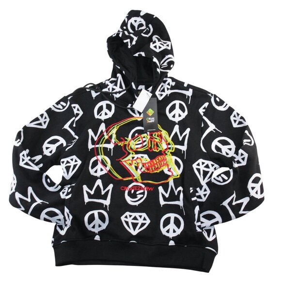 Create 2MEW Mens XL Sweatshirt Hoodie Black All Over Graffiti Embroidered Skull - Picture 4 of 14